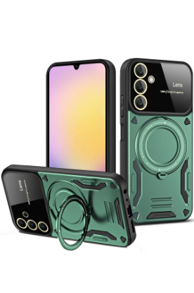 Newface Samsung Galaxy A15 4G Kılıf Joy Lens Standlı Kapak - Koyu Yeşil resmi