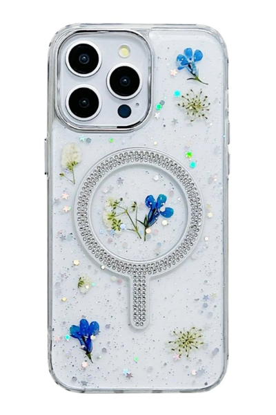 Newface iPhone 14 Pro Max Flower Magsafe Kapak - Krem resmi