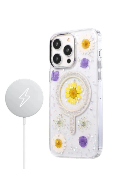 Newface iPhone 15 Pro Max Flower Magsafe Kapak - Sarı resmi