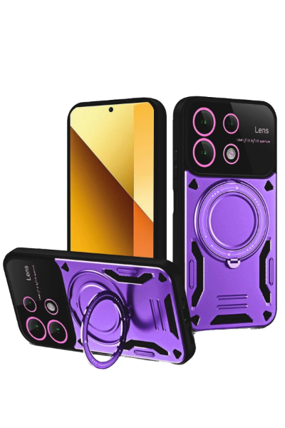 Newface Xiaomi Redmi Note 13 4G Kılıf Joy Lens Standlı Kapak - Mor resmi
