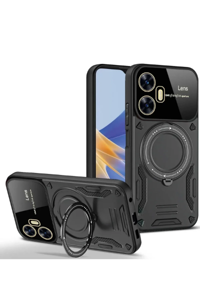 Newface Realme C55 Kılıf Joy Lens Standlı Kapak - Siyah resmi