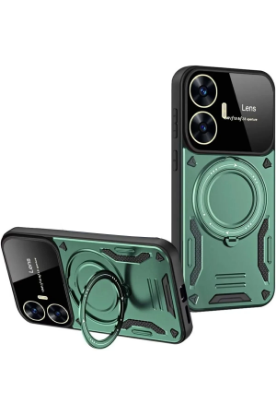 Newface Realme C55 Kılıf Joy Lens Standlı Kapak - Koyu Yeşil resmi