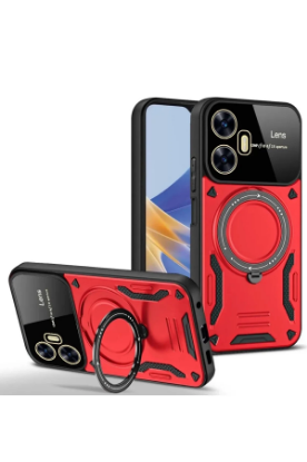 Newface Realme C55 Kılıf Joy Lens Standlı Kapak - Kırmızı resmi
