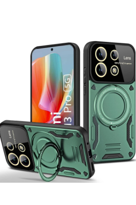 Newface Xiaomi Redmi Note 13 Pro 5G Kılıf Joy Lens Standlı Kapak - Koyu Yeşil resmi
