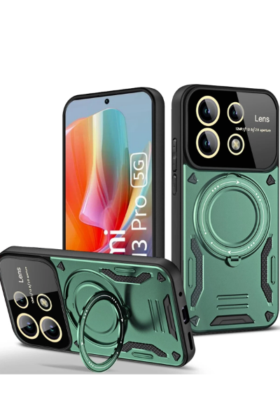Newface Xiaomi Redmi Note 13 Pro 5G Kılıf Joy Lens Standlı Kapak - Koyu Yeşil resmi