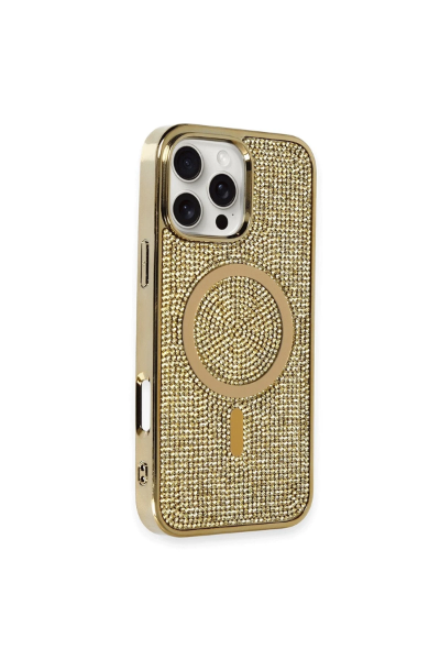Newface iPhone 16 Pro Max Kılıf Diamond Magsafe Kapak - Gold resmi