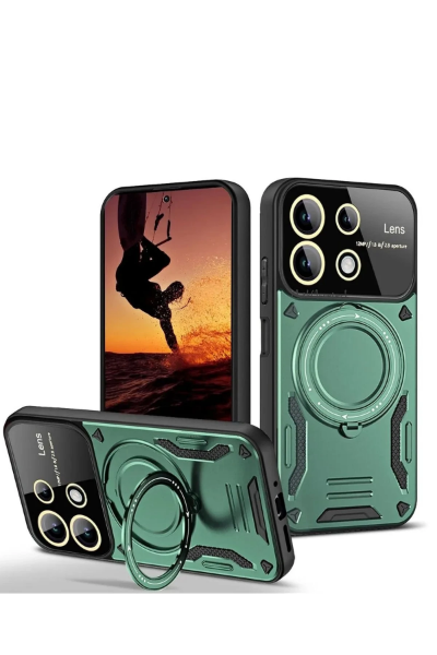 Newface Xiaomi Redmi 13 4G Kılıf Joy Lens Standlı Kapak - Koyu Yeşil resmi