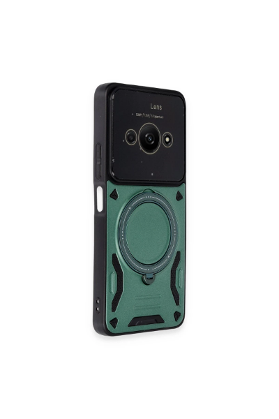 Newface Xiaomi Poco C61 Kılıf Joy Lens Standlı Kapak - Koyu Yeşil resmi