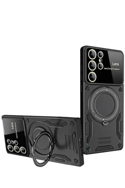 Newface Samsung Galaxy S24 Ultra Kılıf Joy Lens Standlı Kapak - Siyah resmi