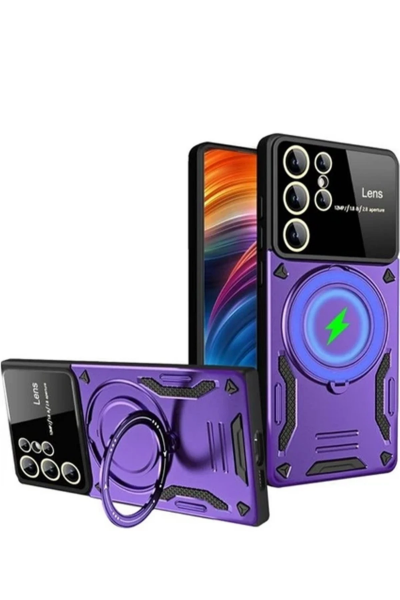 Newface Samsung Galaxy S24 Ultra Kılıf Joy Lens Standlı Kapak - Mor resmi