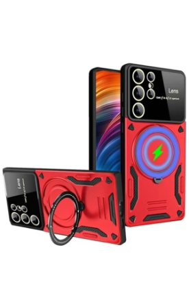 Newface Samsung Galaxy S24 Ultra Kılıf Joy Lens Standlı Kapak - Kırmızı resmi