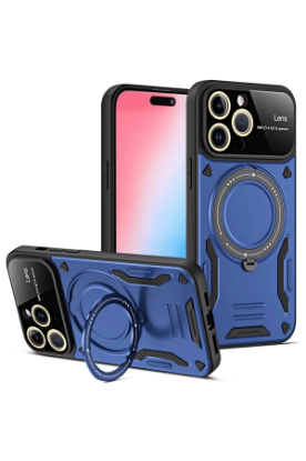 Newface iPhone 16 Pro Kılıf Joy Lens Standlı Kapak - Lacivert resmi