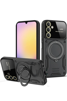 Newface Samsung Galaxy S25 Plus Kılıf Joy Lens Standlı Kapak - Siyah resmi
