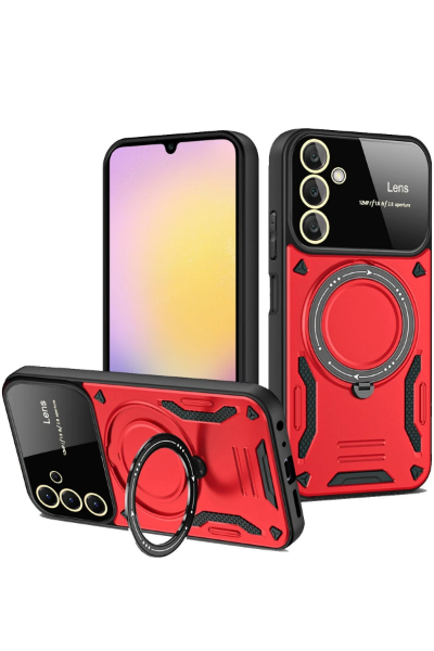Newface Samsung Galaxy S25 Plus Kılıf Joy Lens Standlı Kapak - Kırmızı resmi