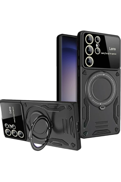 Newface Samsung Galaxy S25 Ultra Kılıf Joy Lens Standlı Kapak - Siyah resmi
