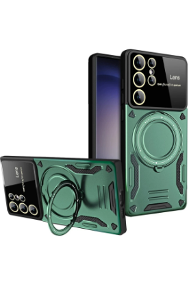 Newface Samsung Galaxy S25 Ultra Kılıf Joy Lens Standlı Kapak - Koyu Yeşil resmi