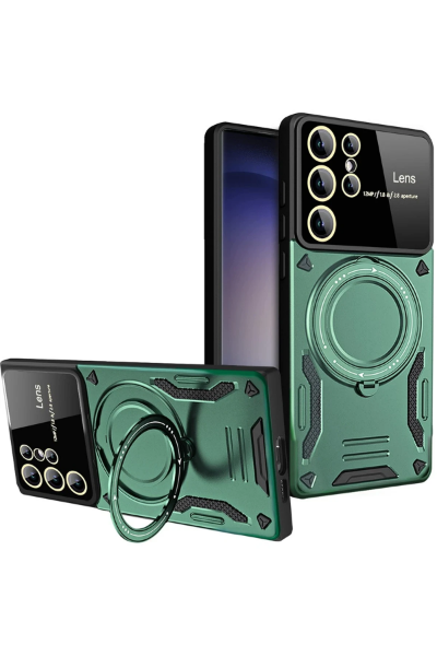 Newface Samsung Galaxy S25 Ultra Kılıf Joy Lens Standlı Kapak - Koyu Yeşil resmi