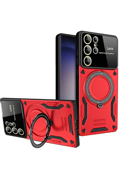 Newface Samsung Galaxy S25 Ultra Kılıf Joy Lens Standlı Kapak - Kırmızı resmi