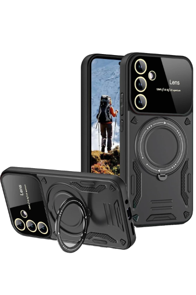 Newface Samsung Galaxy S24 FE Kılıf Joy Lens Standlı Kapak - Siyah resmi