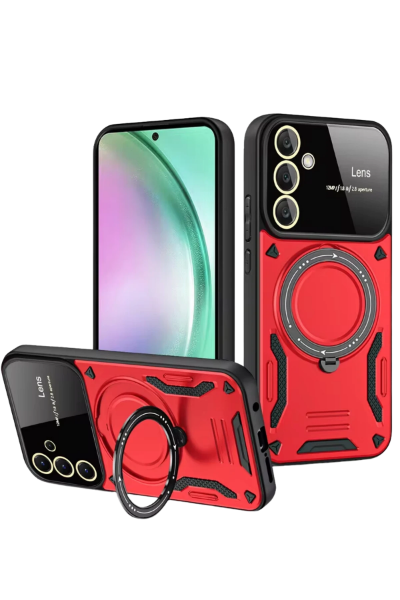 Newface Samsung Galaxy S24 FE Kılıf Joy Lens Standlı Kapak - Kırmızı resmi