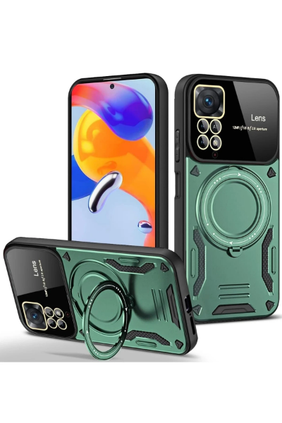 Newface Xiaomi Redmi Note 11 Pro Kılıf Joy Lens Standlı Kapak - Koyu Yeşil resmi