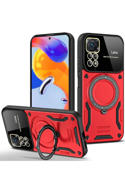 Newface Xiaomi Redmi Note 11 Pro Kılıf Joy Lens Standlı Kapak - Kırmızı resmi