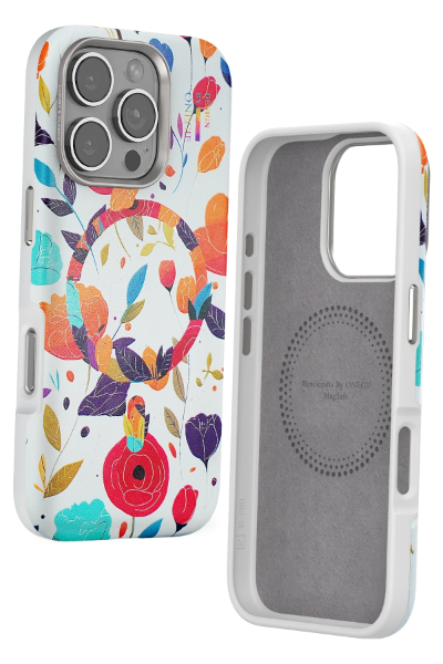 Onegif iPhone 16 Pro Flower Series Magsafe Kapak - Beyaz resmi