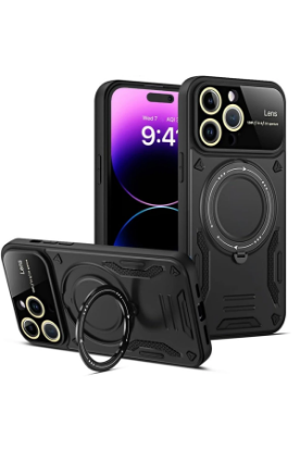 Newface iPhone 15 Pro Kılıf Joy Lens Standlı Kapak - Siyah resmi