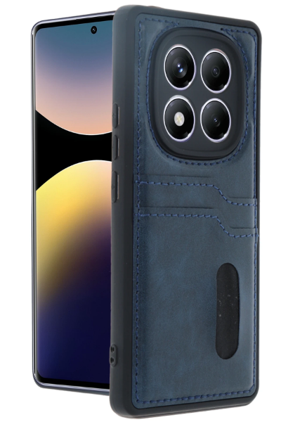 Newface Xiaomi Redmi Note 14 Pro 5G Kılıf Sara Kartvizitli Deri Kılıf - Lacivert resmi