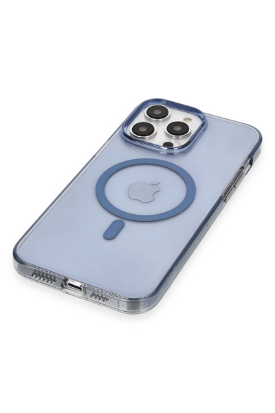 Newface iPhone 13 Pro Max Kılıf Tron Şeffaf Magsafe Kapak - Mavi resmi