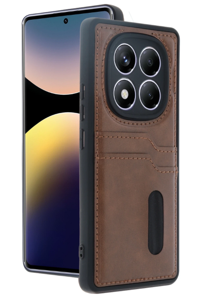 Newface Xiaomi Redmi Note 14 Pro 5G Kılıf Sara Kartvizitli Deri Kılıf - Taba resmi