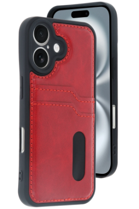 Newface iPhone 16 Kılıf Sara Kartvizitli Deri Kılıf - Kırmızı resmi