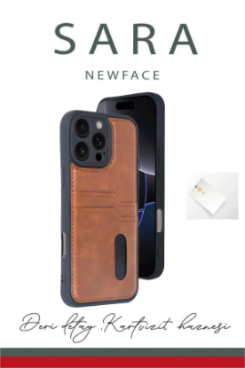 Newface iPhone 16 Pro Kılıf Sara Kartvizitli Deri Kılıf - Siyah resmi