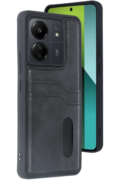 Newface Xiaomi Redmi 13C Kılıf Sara Kartvizitli Deri Kılıf - Siyah resmi