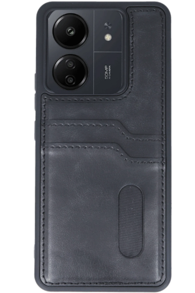 Newface Xiaomi Redmi 13C Kılıf Sara Kartvizitli Deri Kılıf - Siyah resmi
