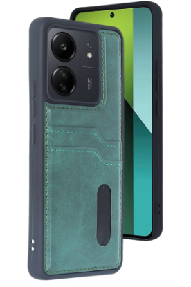 Newface Xiaomi Redmi 13C Kılıf Sara Kartvizitli Deri Kılıf - Koyu Yeşil resmi