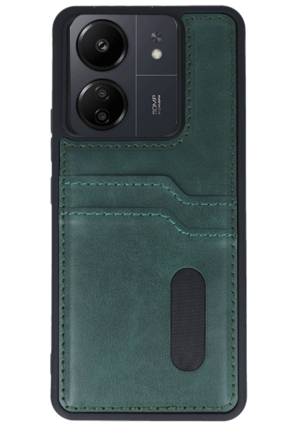 Newface Xiaomi Redmi 13C Kılıf Sara Kartvizitli Deri Kılıf - Koyu Yeşil resmi