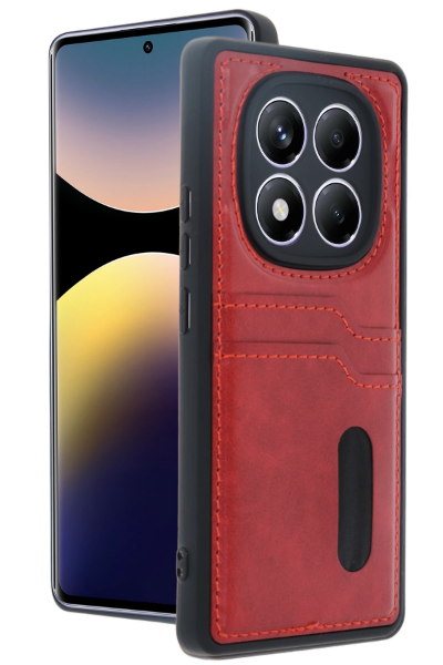 Newface Xiaomi Redmi Note 14 Pro 4G Kılıf Sara Kartvizitli Deri Kılıf - Kırmızı resmi