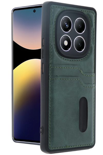 Newface Xiaomi Redmi Note 14 Pro 4G Kılıf Sara Kartvizitli Deri Kılıf - Koyu Yeşil resmi