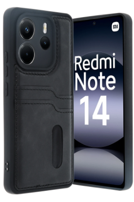 Newface Xiaomi Redmi Note 14 4G Kılıf Sara Kartvizitli Deri Kılıf - Siyah resmi