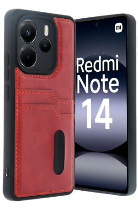 Newface Xiaomi Redmi Note 14 4G Kılıf Sara Kartvizitli Deri Kılıf - Kırmızı resmi