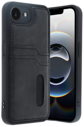 Newface iPhone 16E Kılıf Sara Kartvizitli Deri Kılıf - Siyah resmi