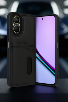 Newface Realme 12 Lite Kılıf Sara Kartvizitli Deri Kılıf - Siyah resmi