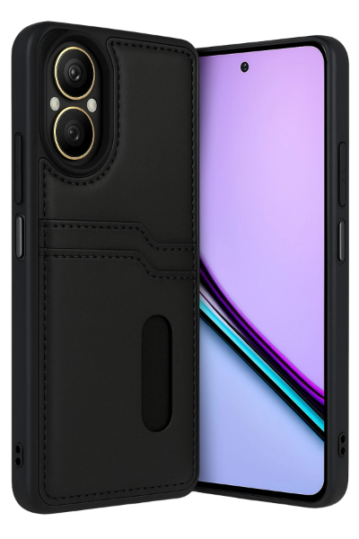 Newface Realme 12 Lite Kılıf Sara Kartvizitli Deri Kılıf - Siyah resmi