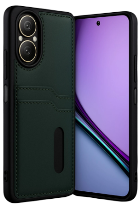 Newface Realme 12 Lite Kılıf Sara Kartvizitli Deri Kılıf - Koyu Yeşil resmi