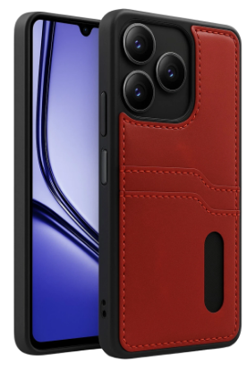 Newface Realme Note 50 4G Kılıf Sara Kartvizitli Deri Kılıf - Kırmızı resmi