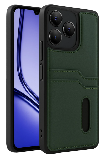 Newface Realme Note 50 4G Kılıf Sara Kartvizitli Deri Kılıf - Koyu Yeşil resmi