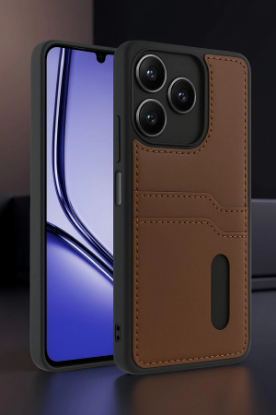 Newface Realme Note 50 4G Kılıf Sara Kartvizitli Deri Kılıf - Taba resmi