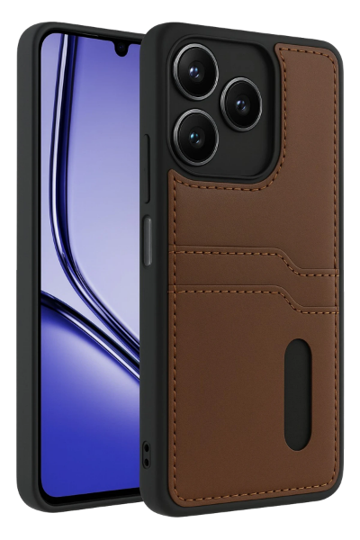 Newface Realme Note 50 4G Kılıf Sara Kartvizitli Deri Kılıf - Taba resmi
