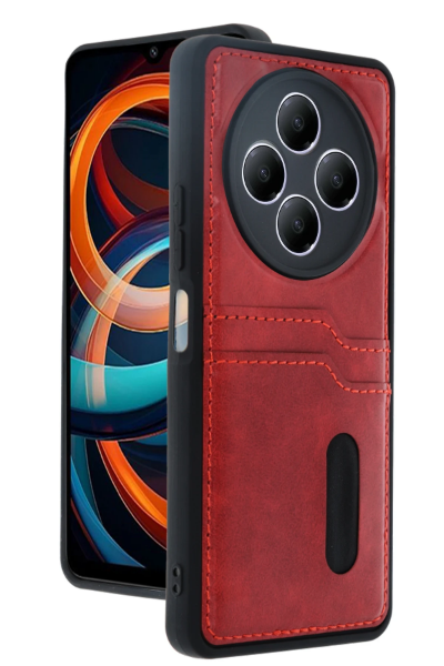 Newface Xiaomi Redmi 14C Kılıf Sara Kartvizitli Deri Kılıf - Kırmızı resmi